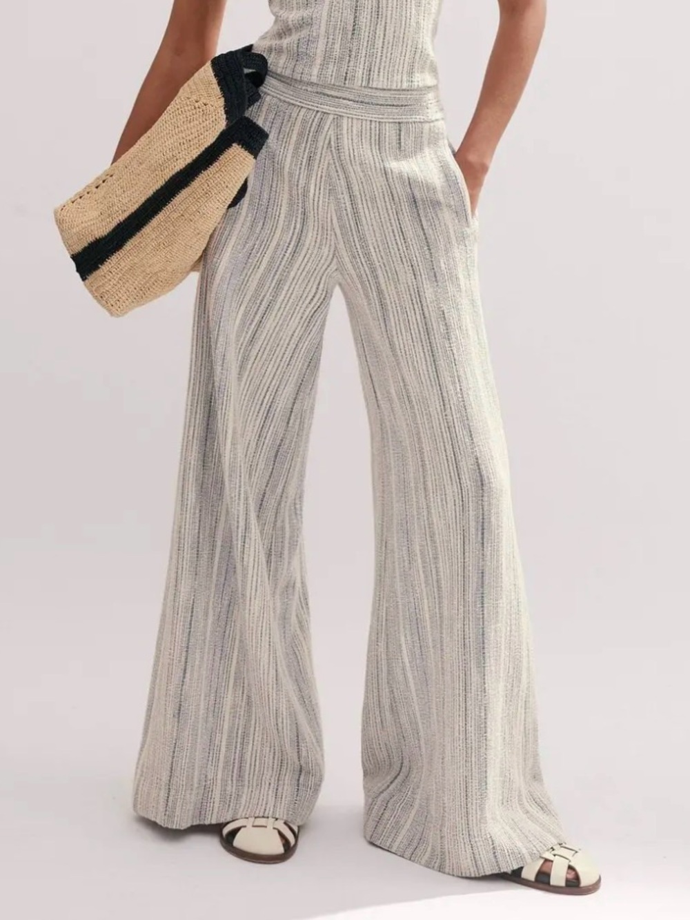 ME+EM Jacquard Wide Leg Trousers Blue Cream NWT US 4 UK 8 - Picture 2 of 16